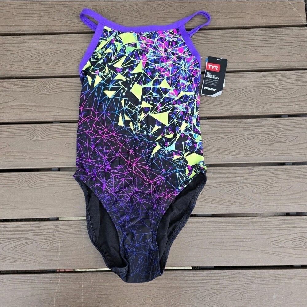 TYR DuraFast Elite Orion Diamondfit 1 Pc Swim Multicolor Youth Girl Sz 26 New